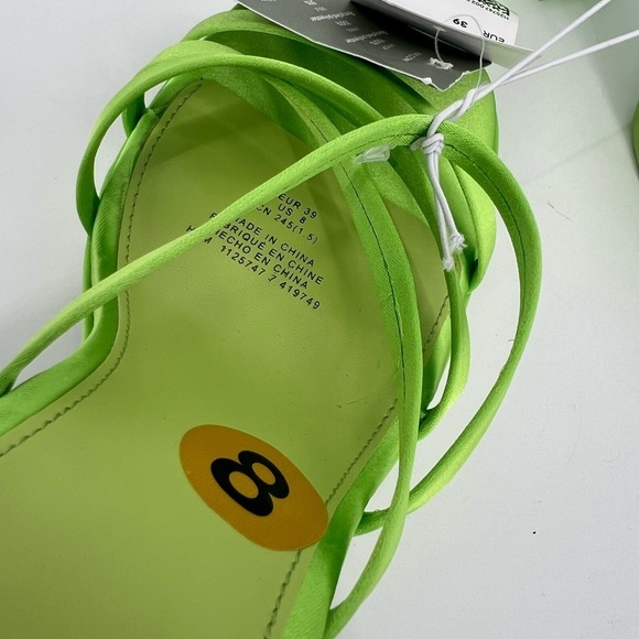 H&M Ultra Platform Satin Strappy Buckle Ankle Strap Sandals In Bright Green - Picture 6 of 6